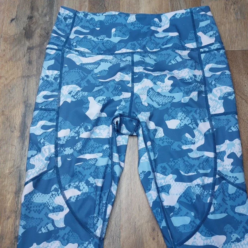 Reebok Precision Womens Large Ankle Leggings Slate Blue Pink Camo - Picture 6 of 16